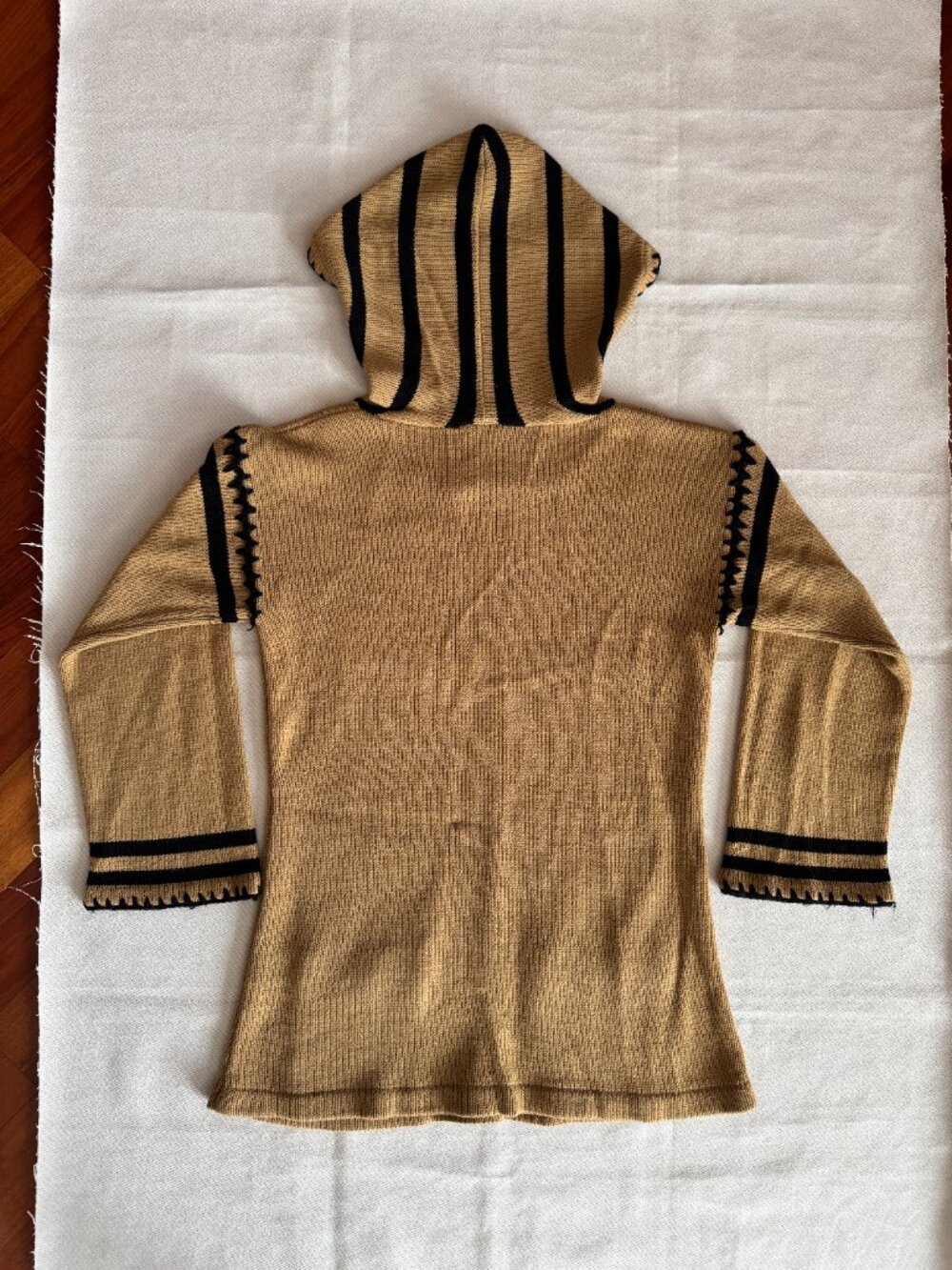 Knit Sweater Camel Tan Black Striped 70s Vintage Zado - Picture 12 of 16